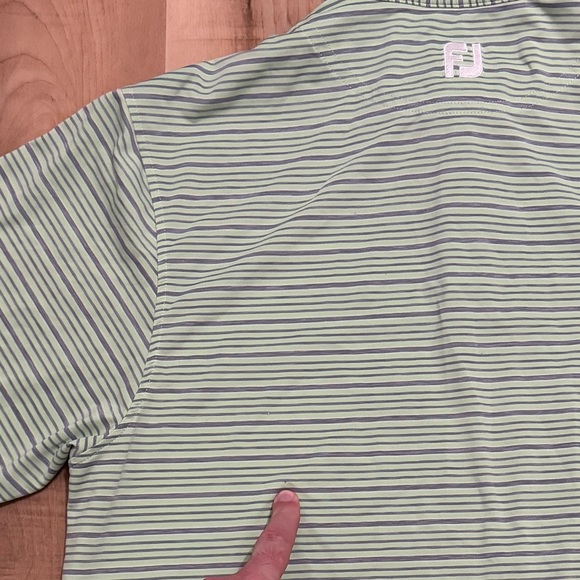 FJ Golf Polo Lisle Space Dye Stripe Honeydew Green Gray Medium Shirt - Picture 11 of 11